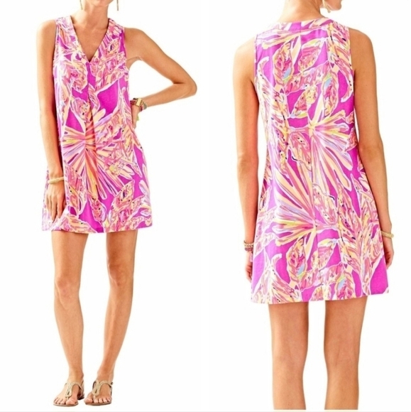 Lilly Pulitzer Amina Hot Pink Floral Print Swing Dress 24581